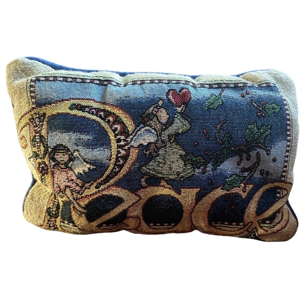 Peace Angels Heart Leafs Tapestry Decorative Pillow 12"x8" needlepoint Holiday